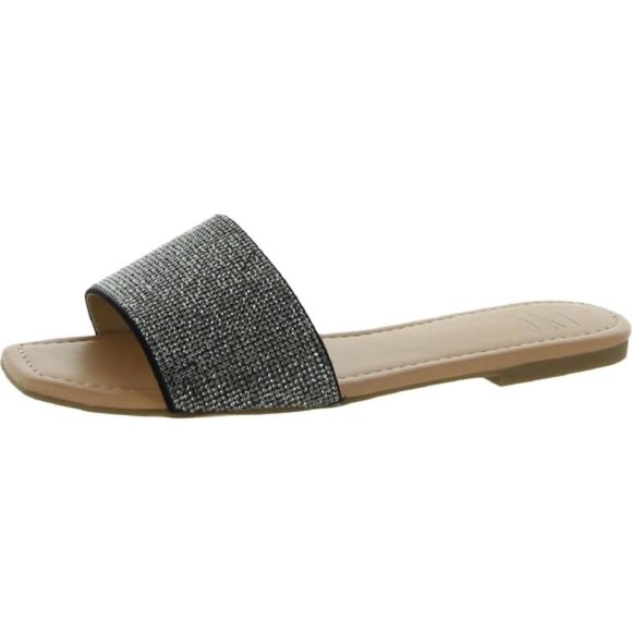 BRAND NEW INC Womens Nataliah Black Embellished Square Toe Slide Sandals - Picture 1 of 3